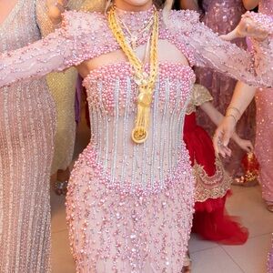 Elegant Pink Beaded Dress